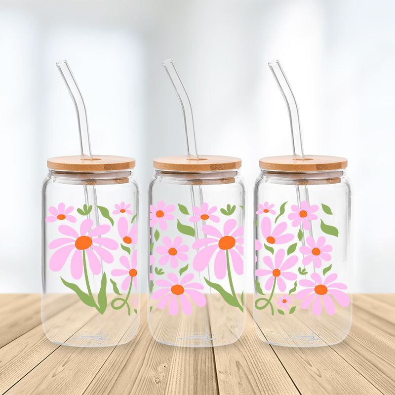 Groovy Pink Flower Glass Cup