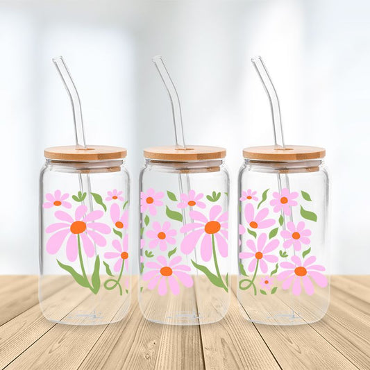 Groovy Pink Flower Glass Cup