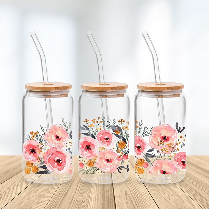 Pink Floral Blossom Glass Cup