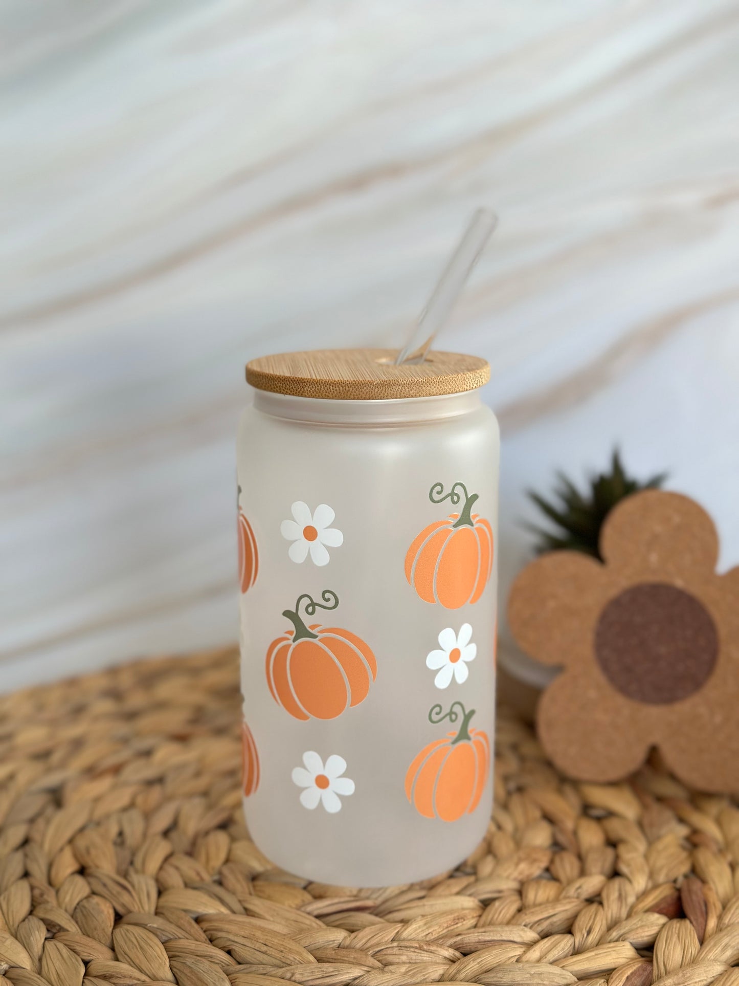 Blooming Pumpkin Spice Glass Cup