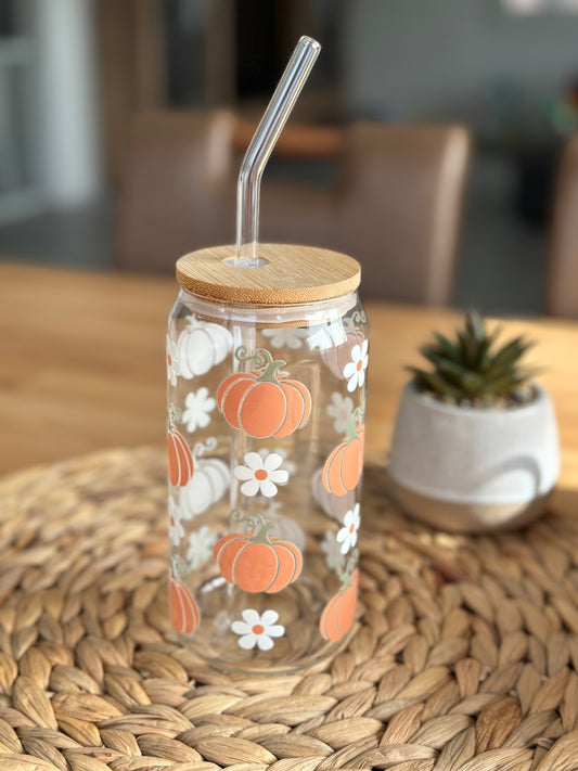 Blooming Pumpkin Spice Glass Cup