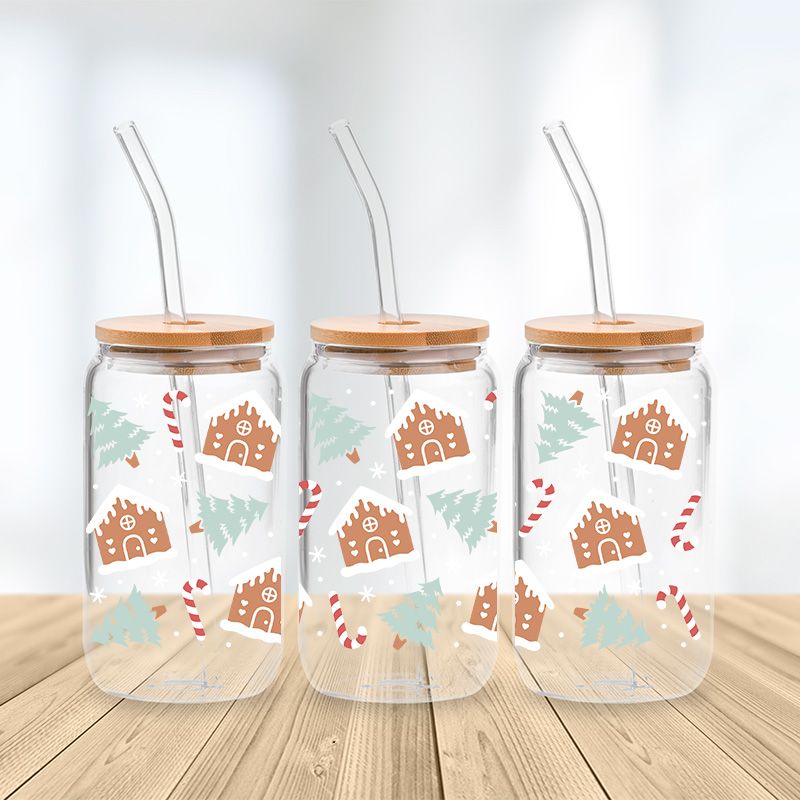 Ginger Bread Candy Canes Christmas Glass Cup