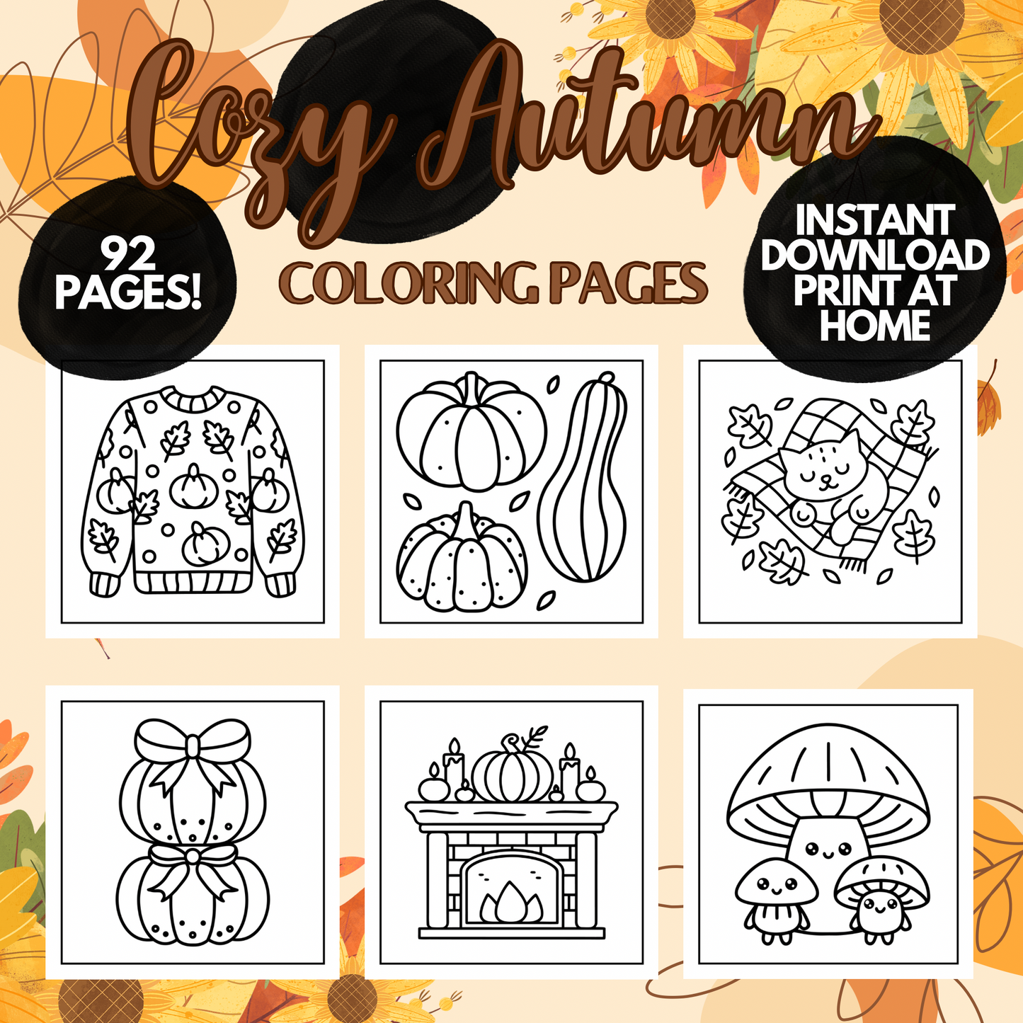 Bold & Easy Cozy Autumn Coloring Pages Book | Printable Fall Coloring Sheets for Kids, Teens & Adults | Digital Autumn Coloring Pages
