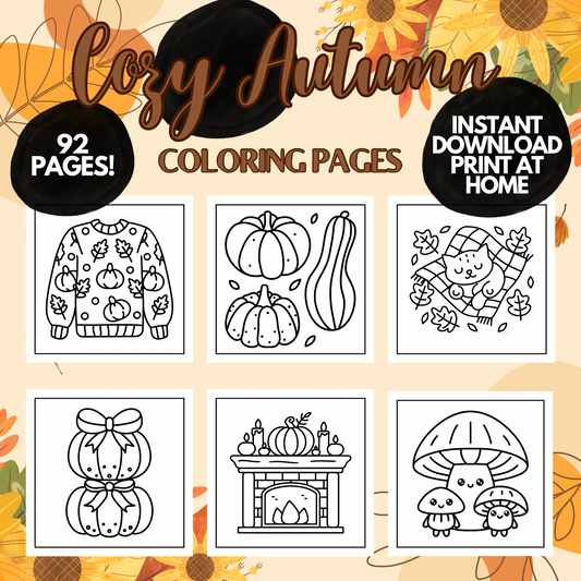 Bold & Easy Cozy Autumn Coloring Pages Book | Printable Fall Coloring Sheets for Kids, Teens & Adults | Digital Autumn Coloring Pages