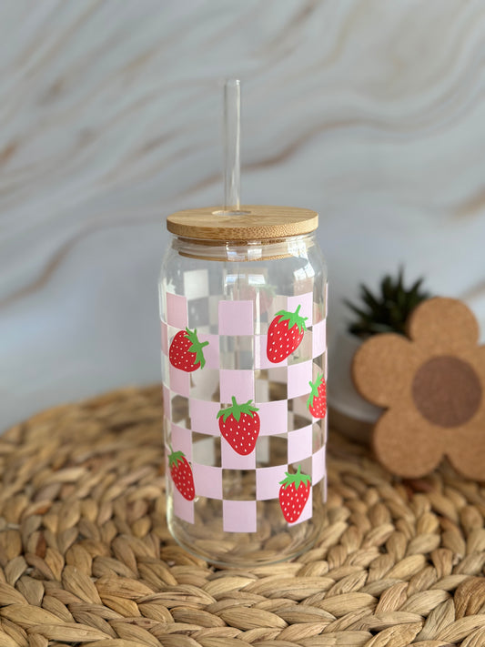 Strawberry Checkers Glass Cup