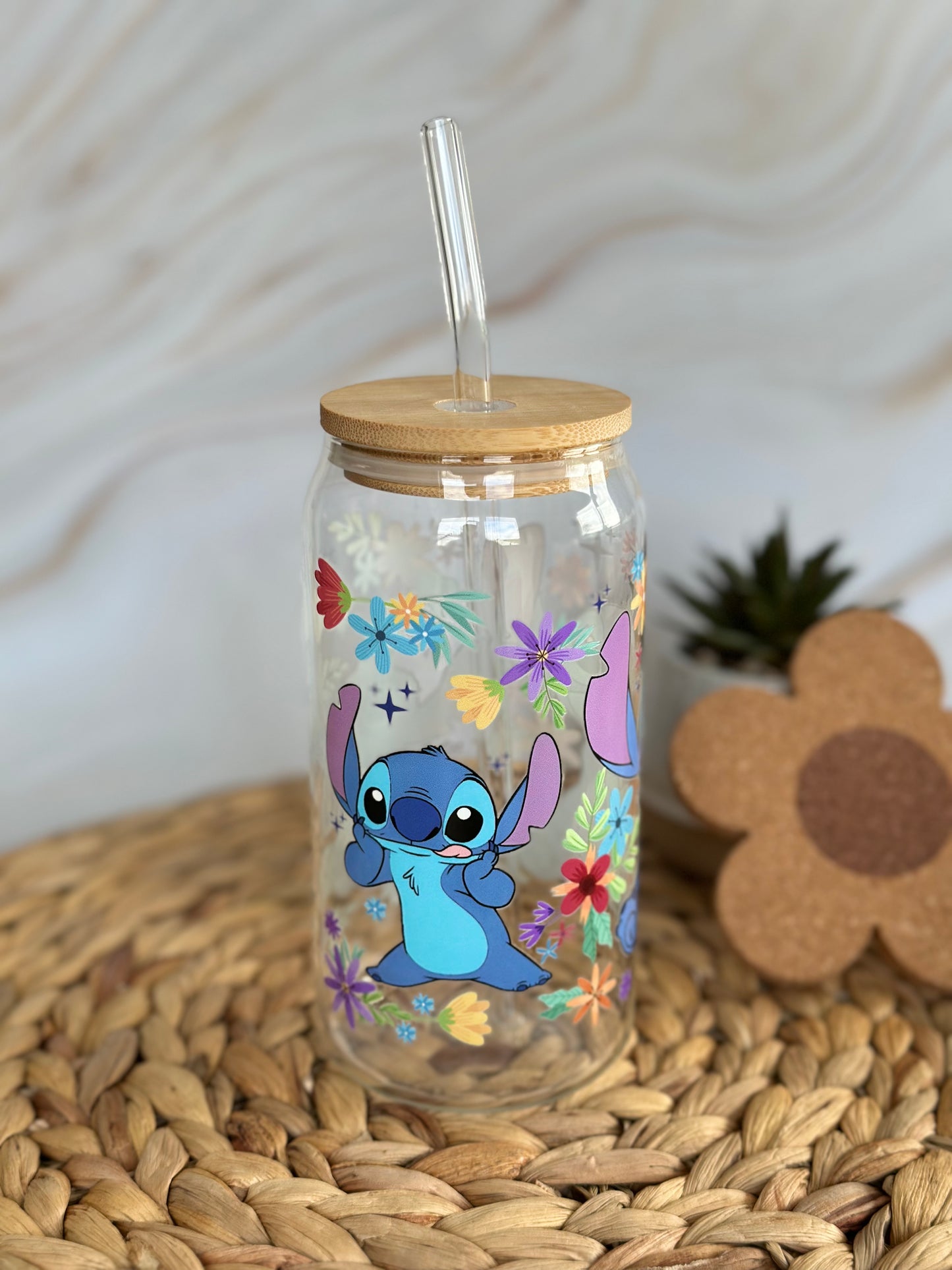 Blooming with Stitch Glass Cup