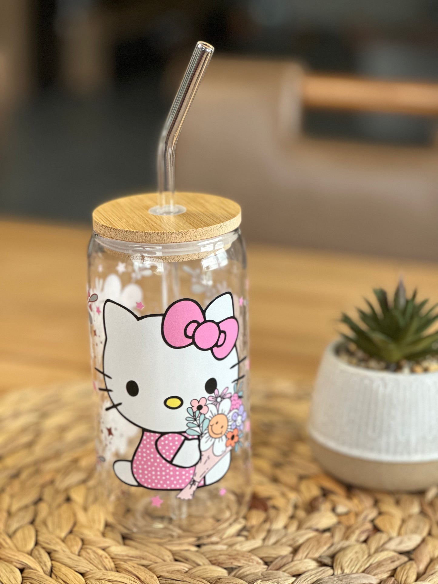 Floral Hello Kitty Glass Cup