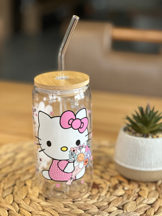 Floral Hello Kitty Glass Cup