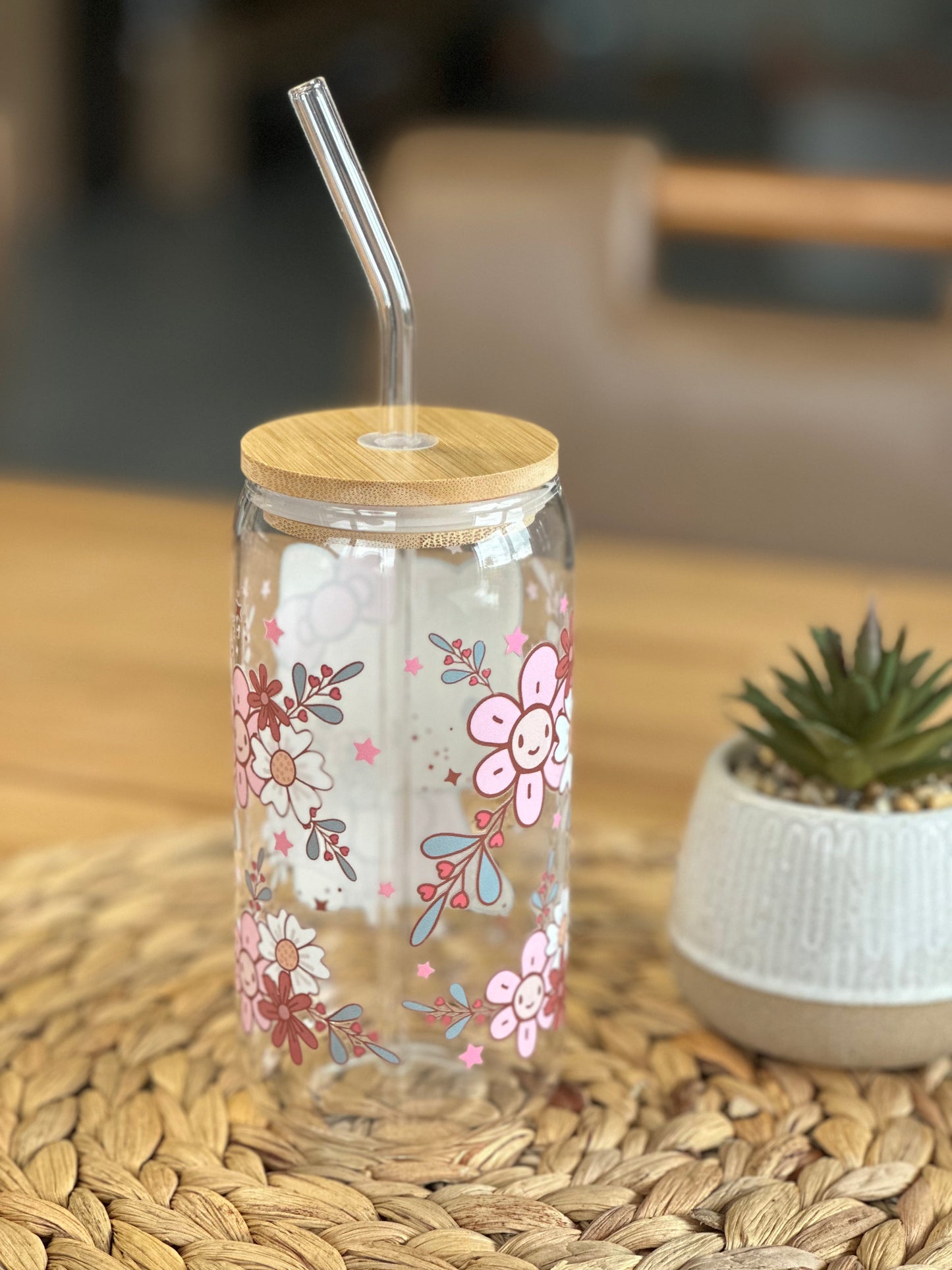 Floral Hello Kitty Glass Cup