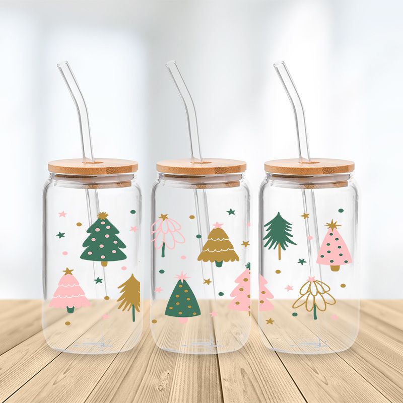 Pink Christmas Trees Glass Cup
