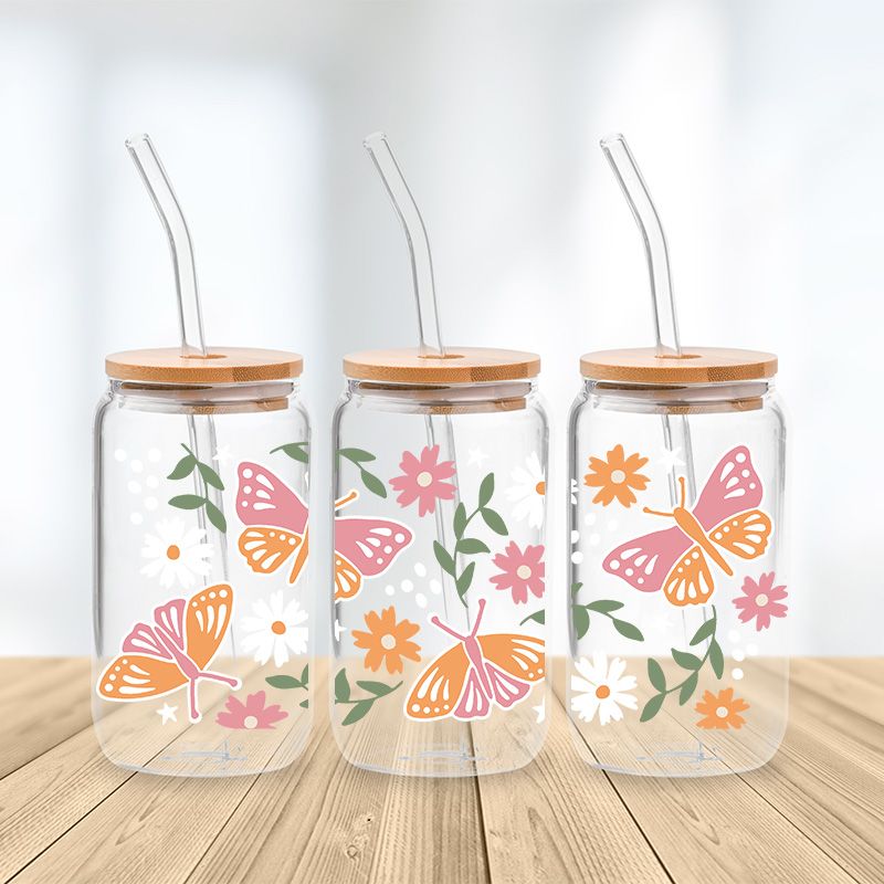 Spring Butterflies Glass Cup