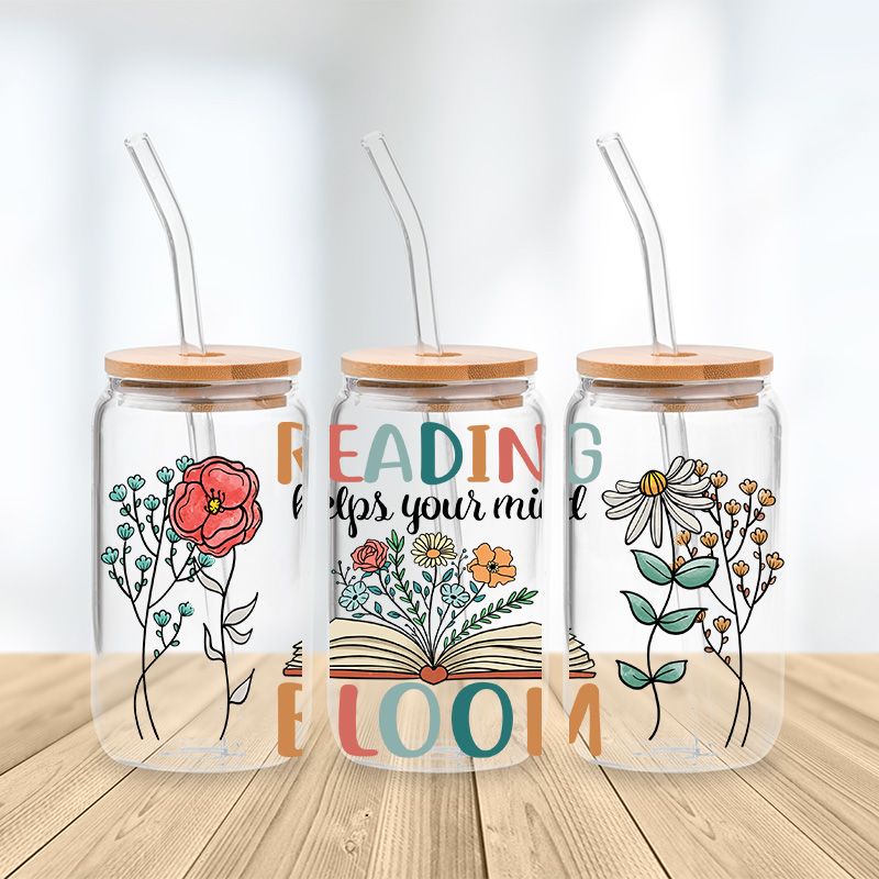 Reading Helps Your Mind Bloom Glass Cup