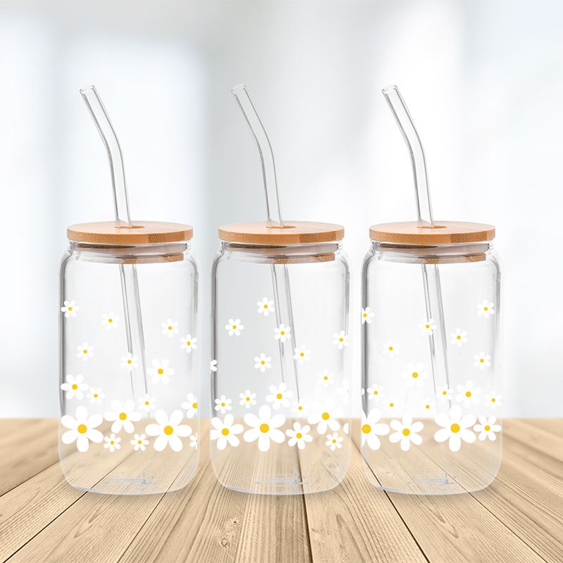 White Daisies Glass Cup