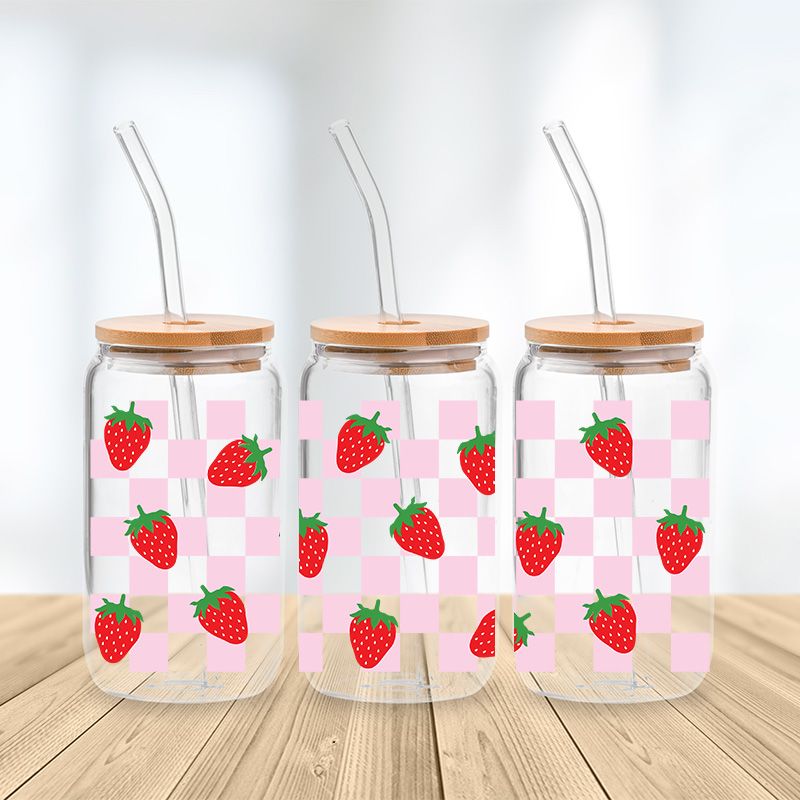 Strawberry Checkers Glass Cup