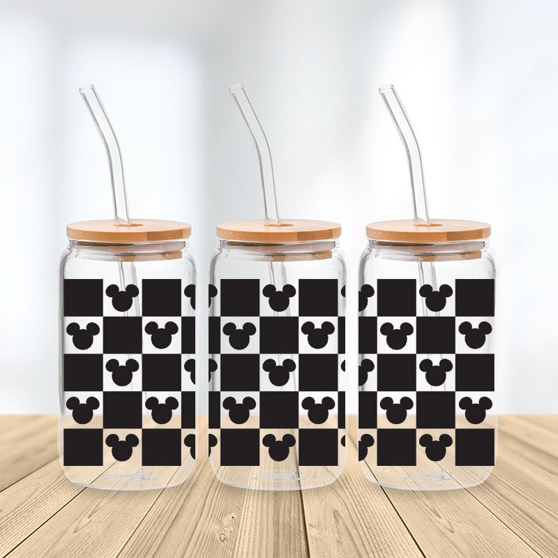 Checkered Mickey Glass Cup