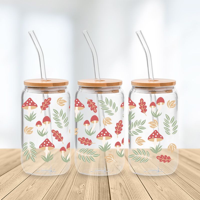 Mushroom & Greenery Glass Cup