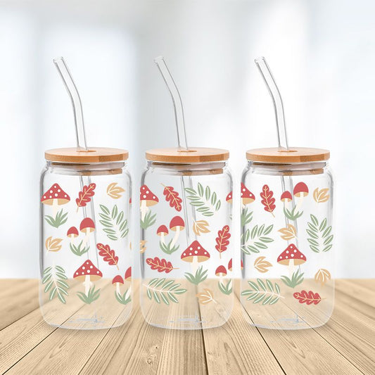 Mushroom & Greenery Glass Cup