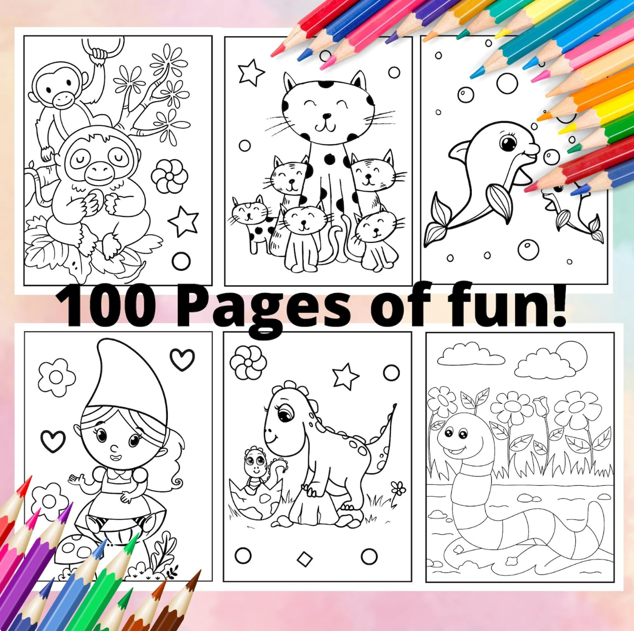 Malvorlagen für Kinder, 100 ausdruckbare Malvorlagen für Kinder, Malbuch für Kinder, ausdruckbar für den Heimunterricht, Sofortiger Download, Kawaii-Malvorlagen