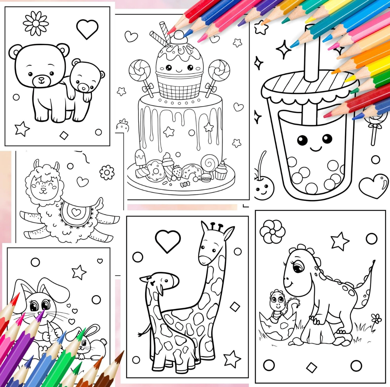 Malvorlagen für Kinder, 100 ausdruckbare Malvorlagen für Kinder, Malbuch für Kinder, ausdruckbar für den Heimunterricht, Sofortiger Download, Kawaii-Malvorlagen