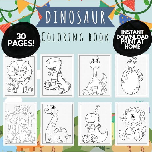 Niedliche Dinosaurier-Malseiten für Kleinkinder, druckbare Malseiten für Kinder, Dinosaurier-Geburtstagsparty-Aktivität, Malbuch für Kinder PDF