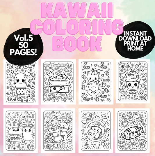 Süßes Kawaii-Malbuch für Kinder, Jugendliche und Erwachsene, Malseiten für Kinder, druckbares Malbuch, digitaler Download von Kawaii-Malseiten