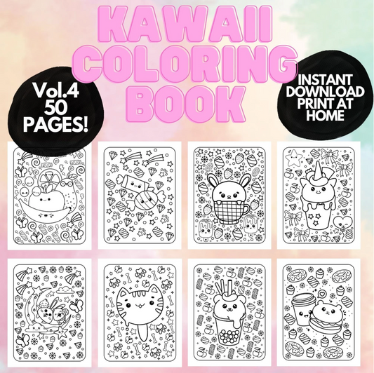 Süßes Kawaii-Malbuch für Kinder, Jugendliche und Erwachsene, Malseiten für Kinder, druckbares Malbuch, digitaler Download von Kawaii-Malseiten