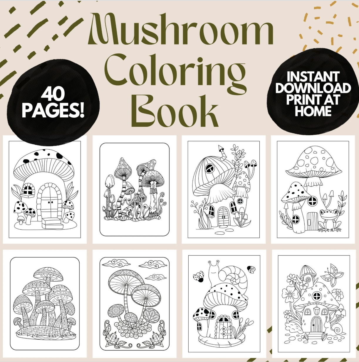 Mushroom Printable Coloing Pages for Kids Teens Adults, Mindfulness Mushroom Fungi Forrest Coloring Pages, Mushroom Fairy Coloring Book PDF