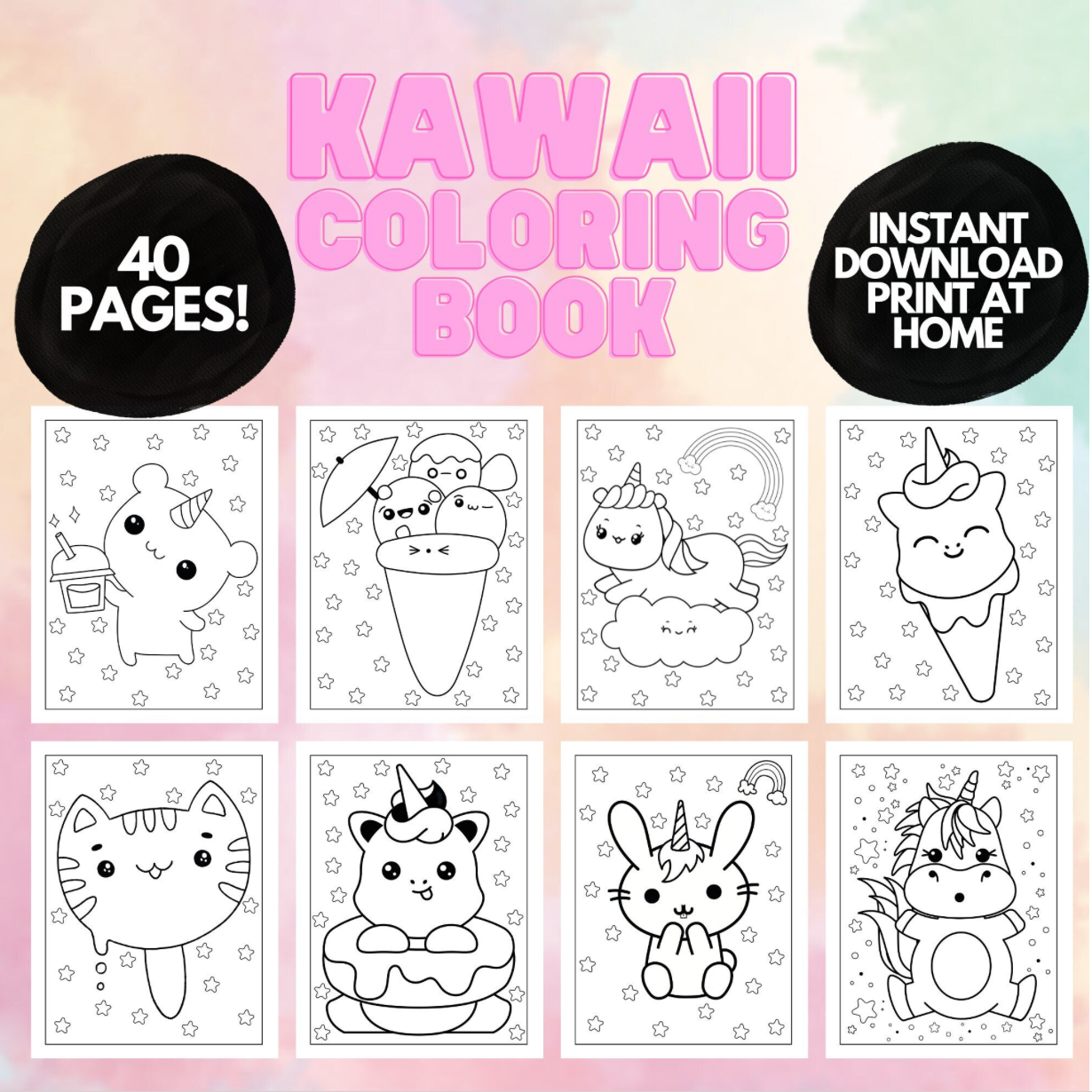 Livre de coloriage Kawaii mignon et facile pour les enfants, Pages de coloriage faciles pour les enfants, Livre de coloriage imprimable, Pages de coloriage Kawaii numériques