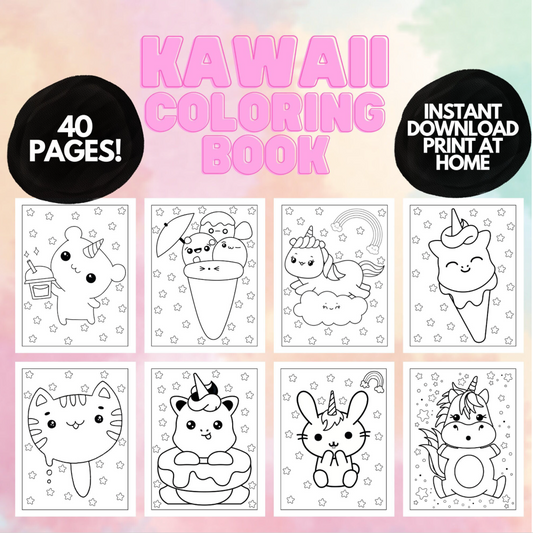 Einfaches, süßes Kawaii-Malbuch für Kinder, einfache Malseiten für Kinder, druckbares Malbuch, digitale Kawaii-Malseiten