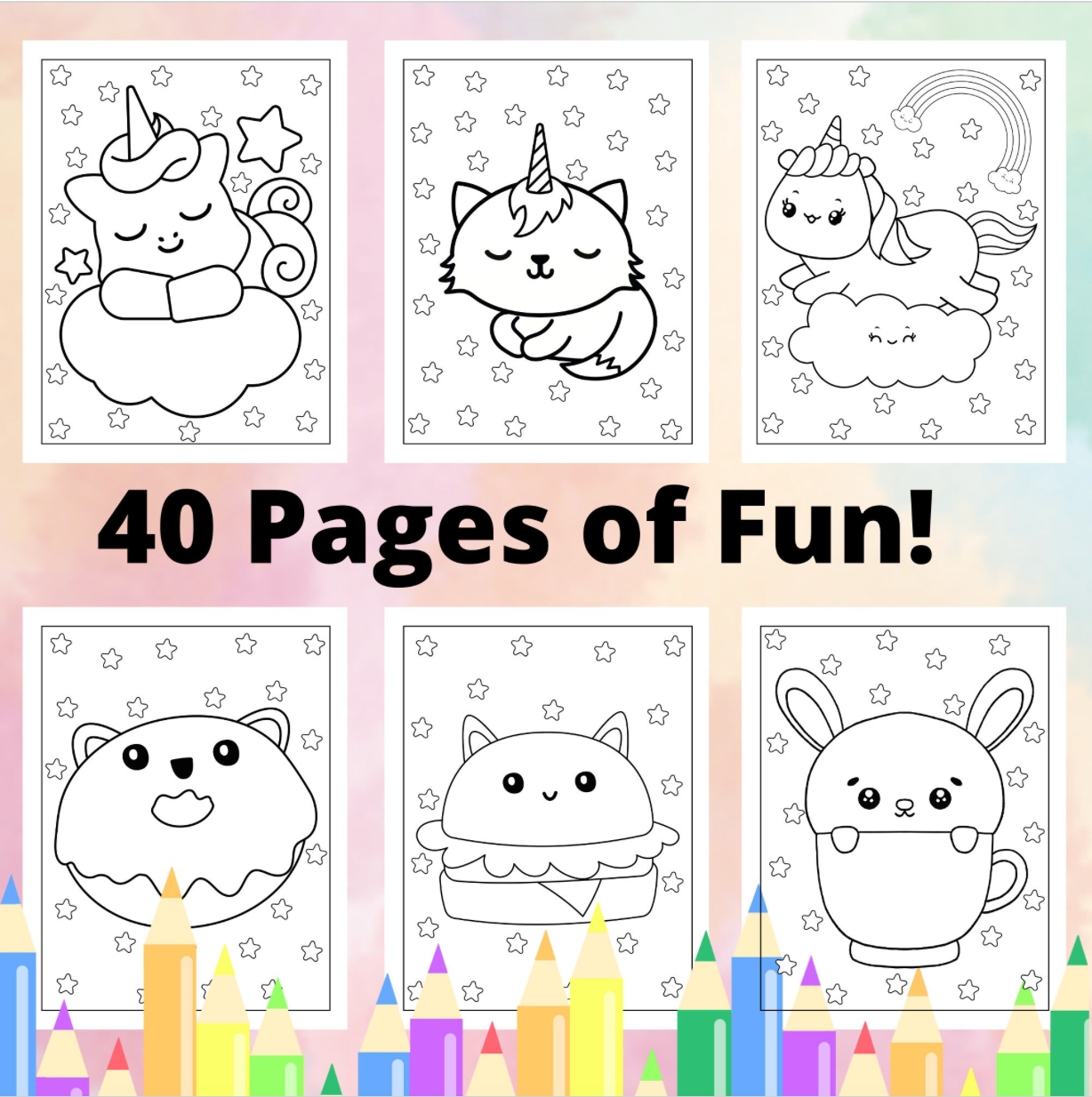 Livre de coloriage Kawaii mignon et facile pour les enfants, Pages de coloriage faciles pour les enfants, Livre de coloriage imprimable, Pages de coloriage Kawaii numériques