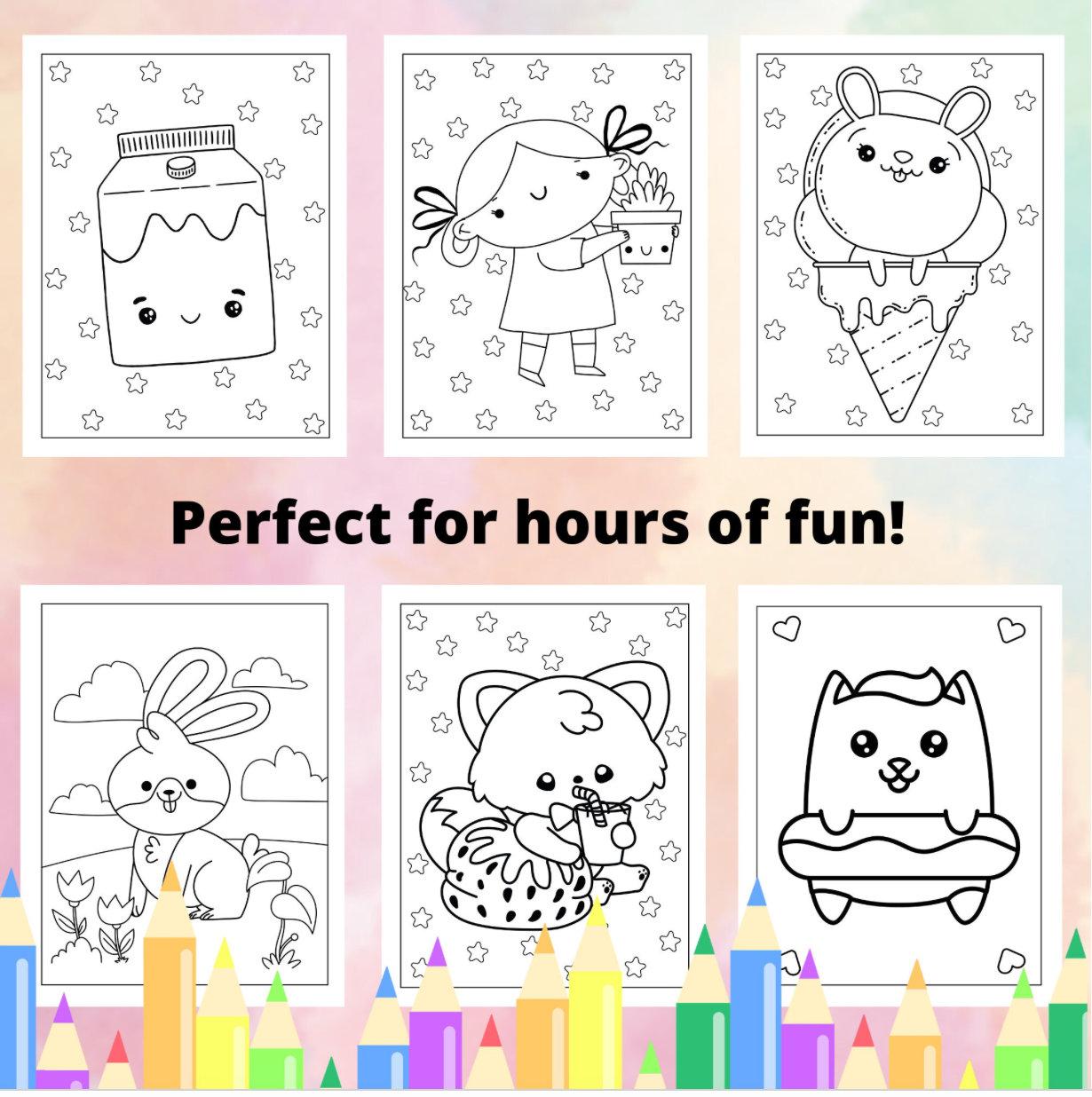 Livre de coloriage Kawaii mignon et facile pour les enfants, Pages de coloriage faciles pour les enfants, Livre de coloriage imprimable, Pages de coloriage Kawaii numériques