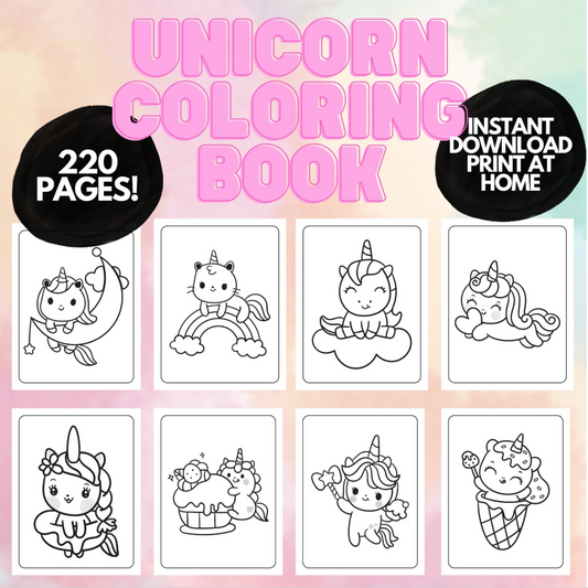 Einhorn-Malseiten für Kinder, Einhorn-Malseiten zum Ausdrucken für Kinder, Malbuch für Kinder, Einhorn-Malbuch, Kawaii-Malseiten