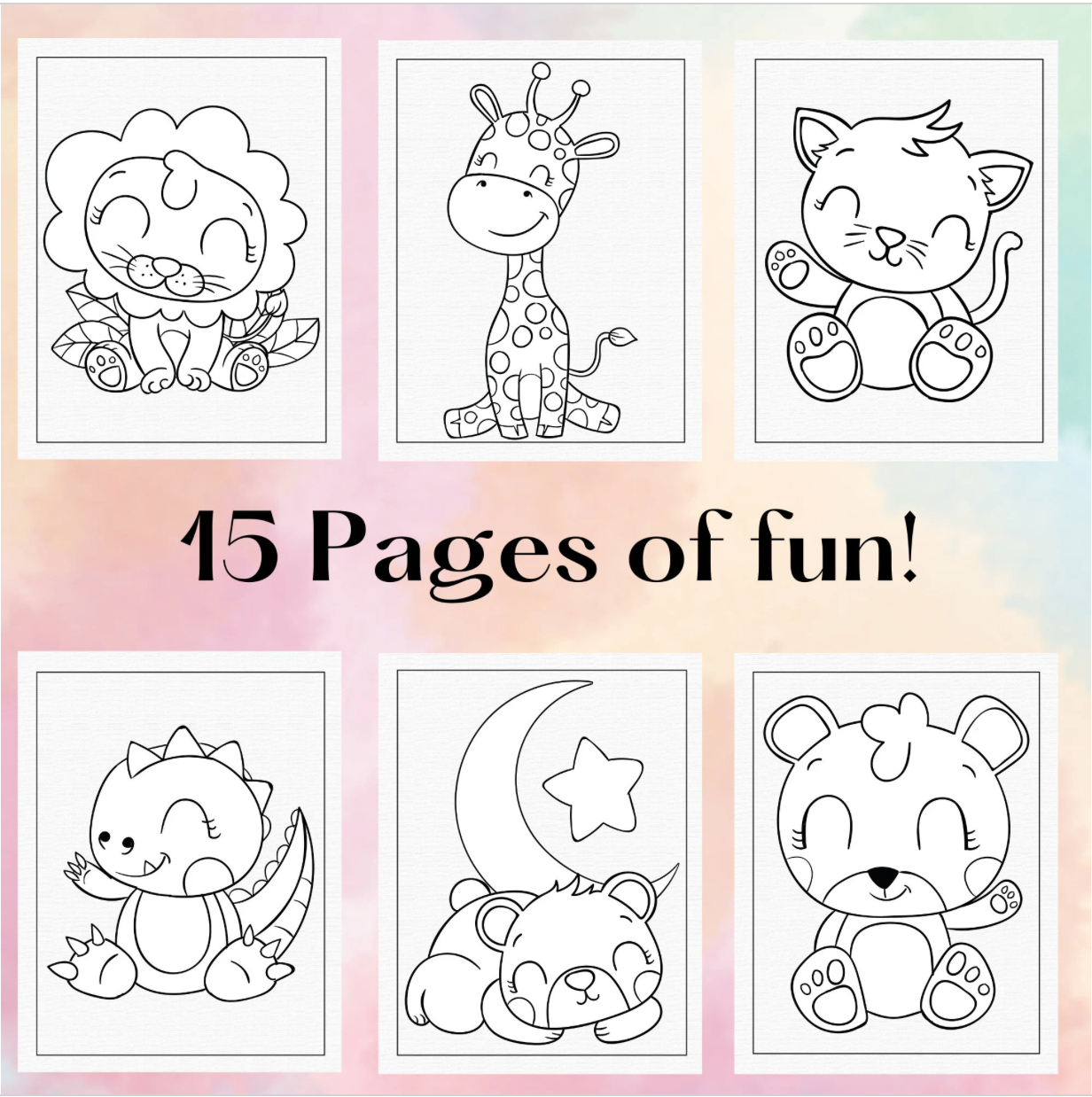 Pages de coloriage d’animaux mignons pour enfants en bas âge, pages de coloriage imprimables pour les enfants, activité de fête d’anniversaire de bébé animal, livre de coloriage PDF