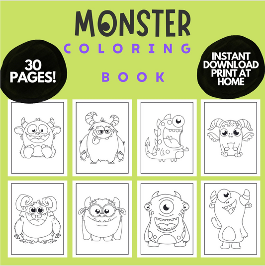 30 süße Monster-Malvorlagen zum Ausdrucken für Kinder und Kleinkinder, einfaches süßes Monster-Malbuch, Monster-Party-Aktivität zum Ausdrucken