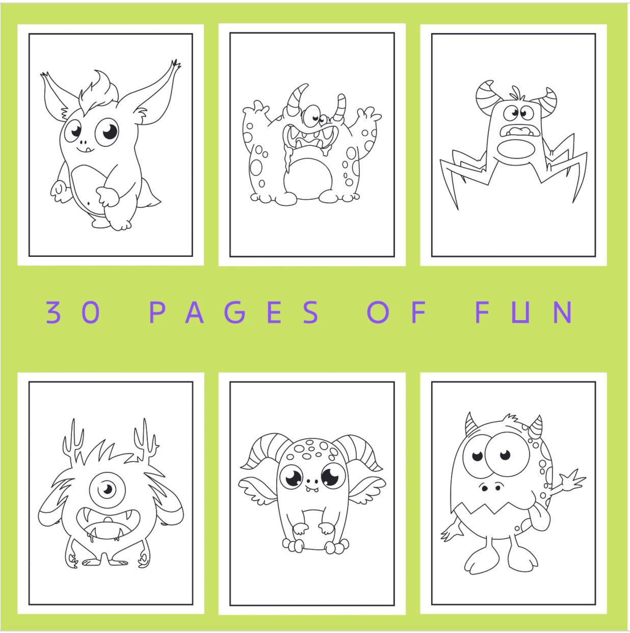 30 süße Monster-Malvorlagen zum Ausdrucken für Kinder und Kleinkinder, einfaches süßes Monster-Malbuch, Monster-Party-Aktivität zum Ausdrucken