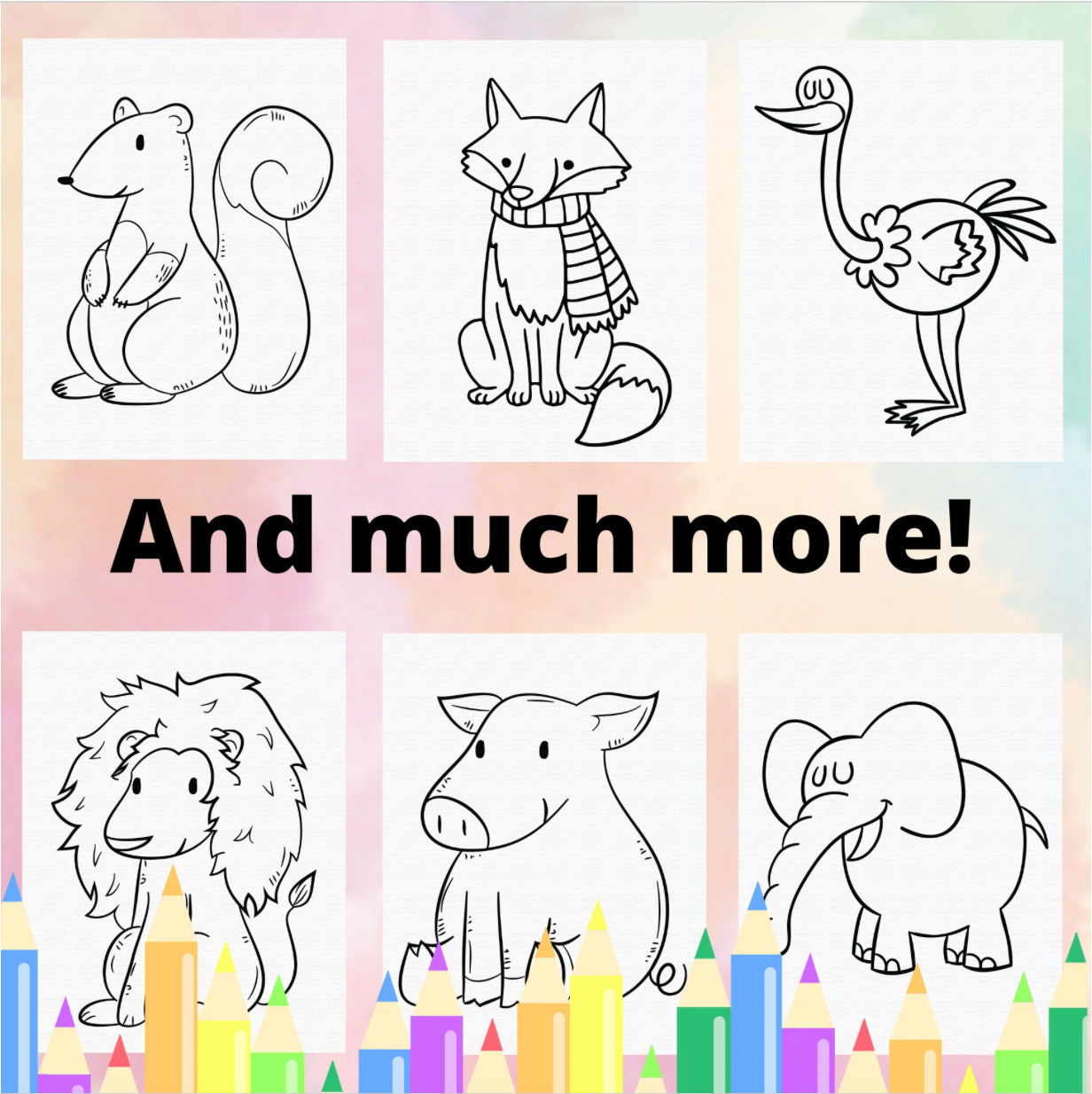 Cute Animal Coloring pages for Kids, 60 printable coloring pages for kids, Kids coloring book, Animal colouring book