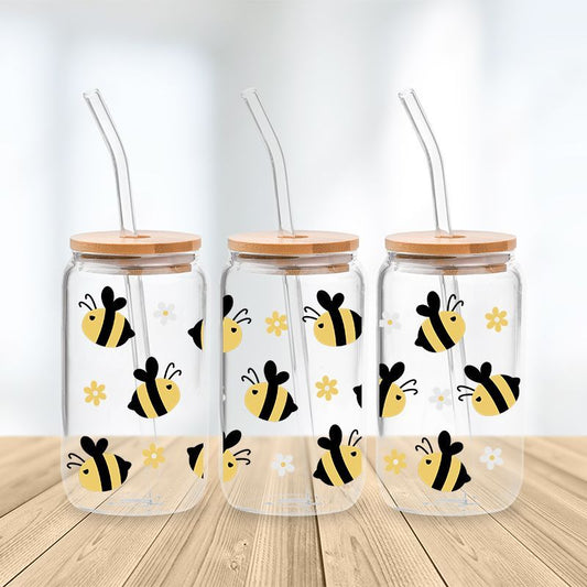 Bee Happy Glass Cup