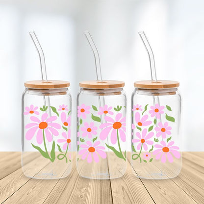 Groovy Pink Flower Glass Cup
