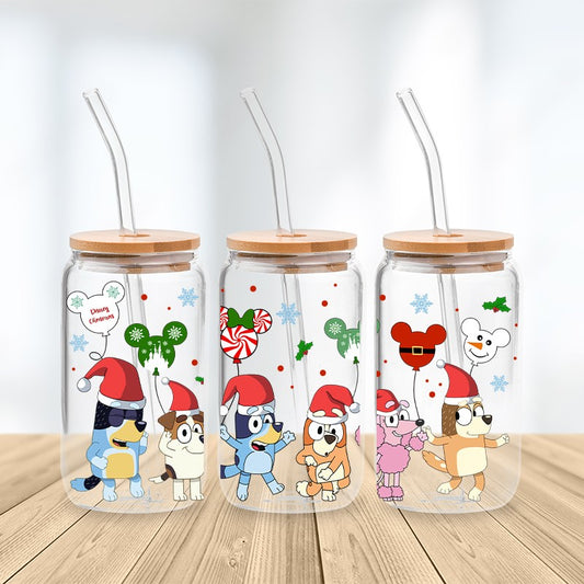 A Very Bluey Christmas Glass Cup