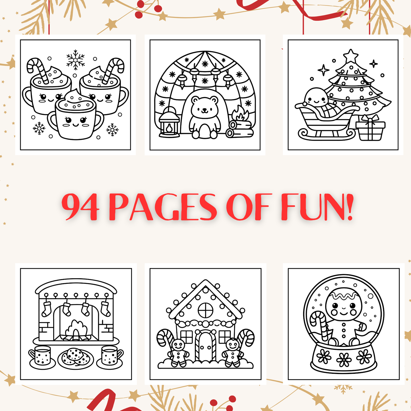 Bold & Easy Cozy Christmas Coloring Pages Book | Printable Holiday Coloring Sheets for Kids, Teens & Adults | Digital Christmas Coloring Pages
