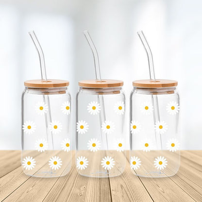 White Daisy Glass Cup