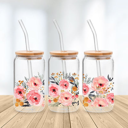 Pink Floral Blossom Glass Cup