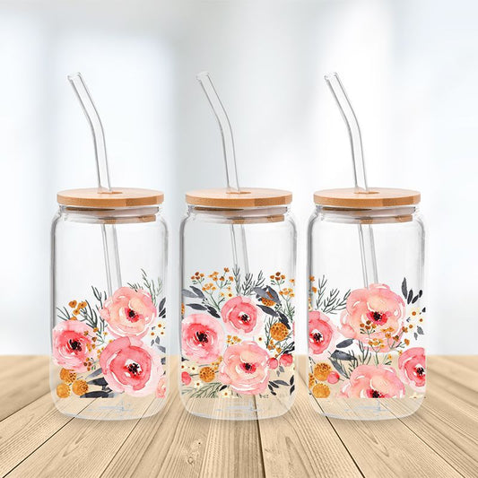 Pink Floral Blossom Glass Cup