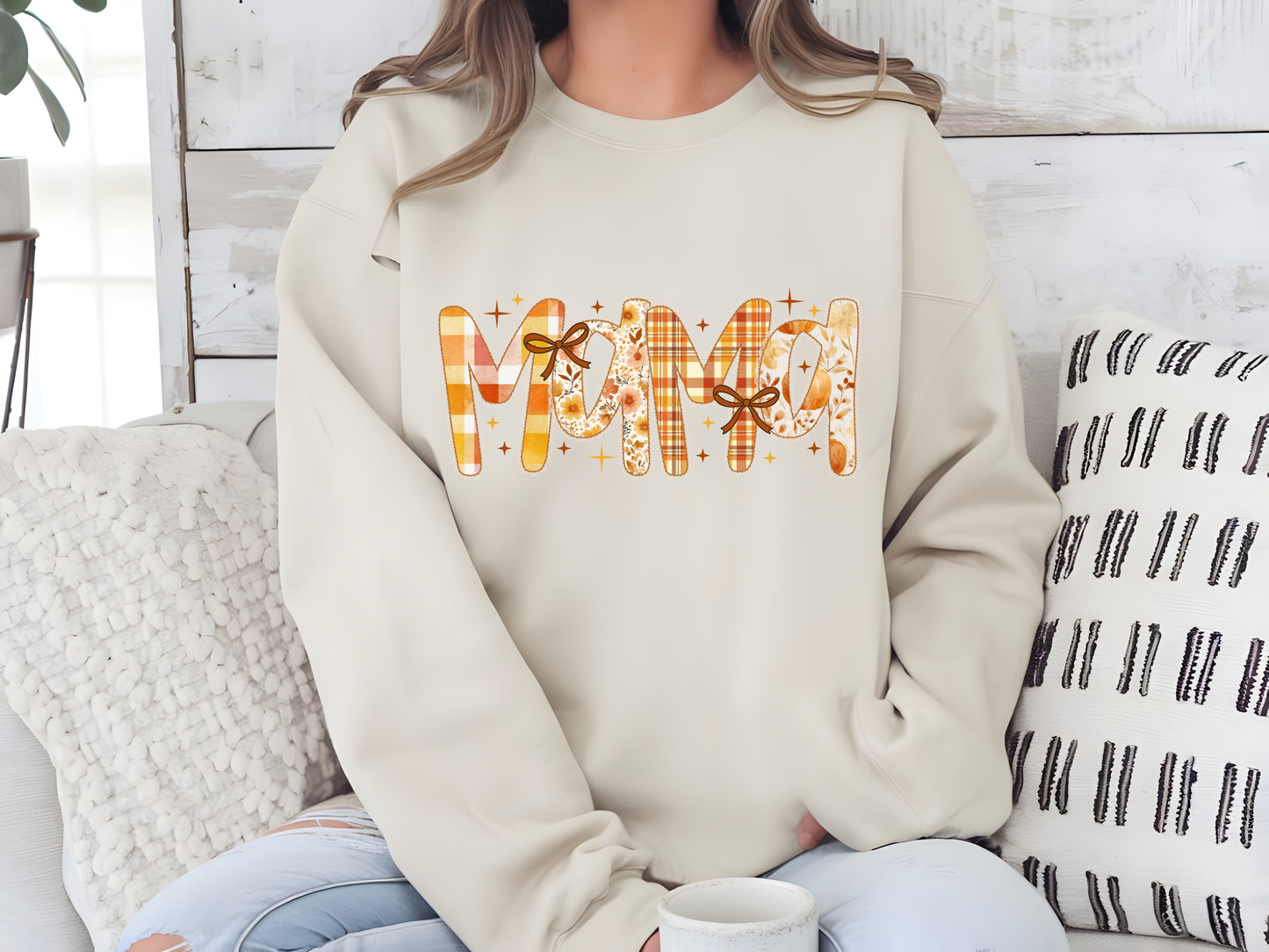 Cozy Vibes Mama Herbst-Rundhalsausschnitt