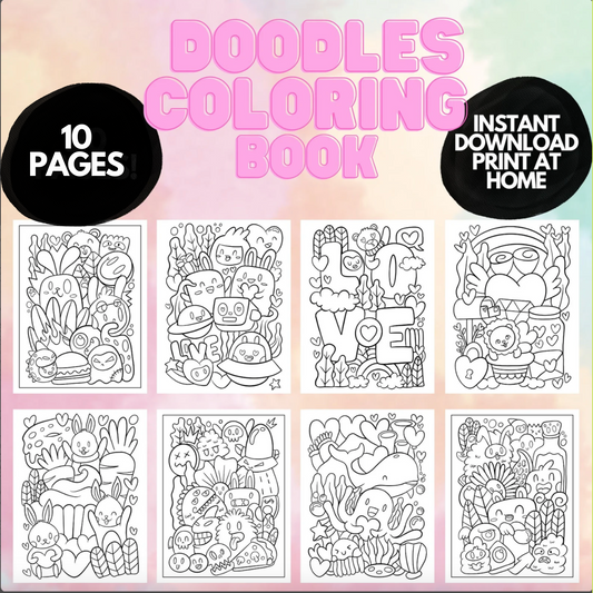 Doodle Coloring pages for Kids Teens Adults, Printable Doodle Coloring book, Cute Kawaii Doodle Printable Coloring Book, Kawaii Coloring PDF