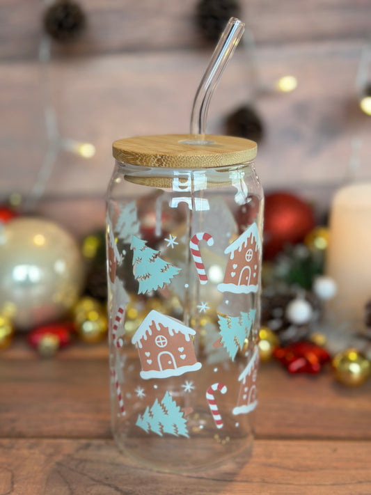 Coupe en verre de Noël de cannes de bonbon de pain d'épice