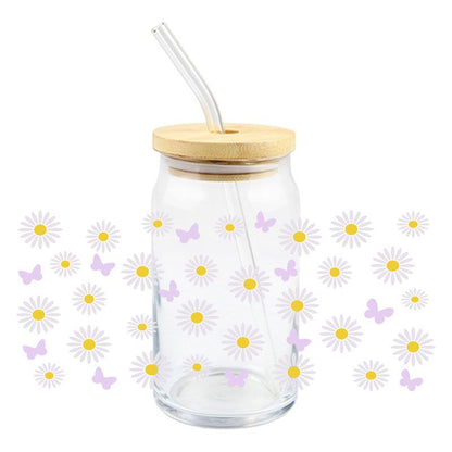 Butterflies & Daisies Spring Time Glass Cup