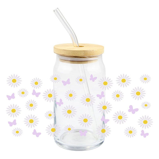 Butterflies & Daisies Spring Time Glass Cup