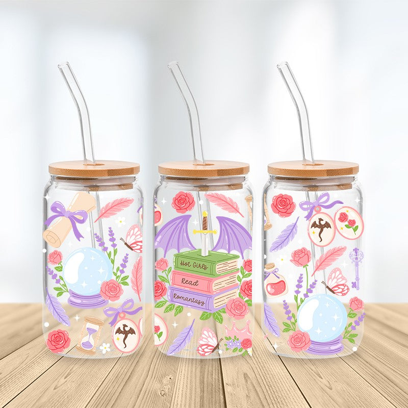 Hot Girls Read Romantasy Glass Cup