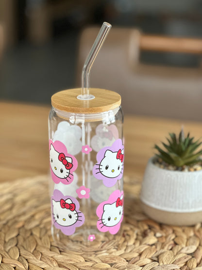 Floral Kitty Delight Glass Cup